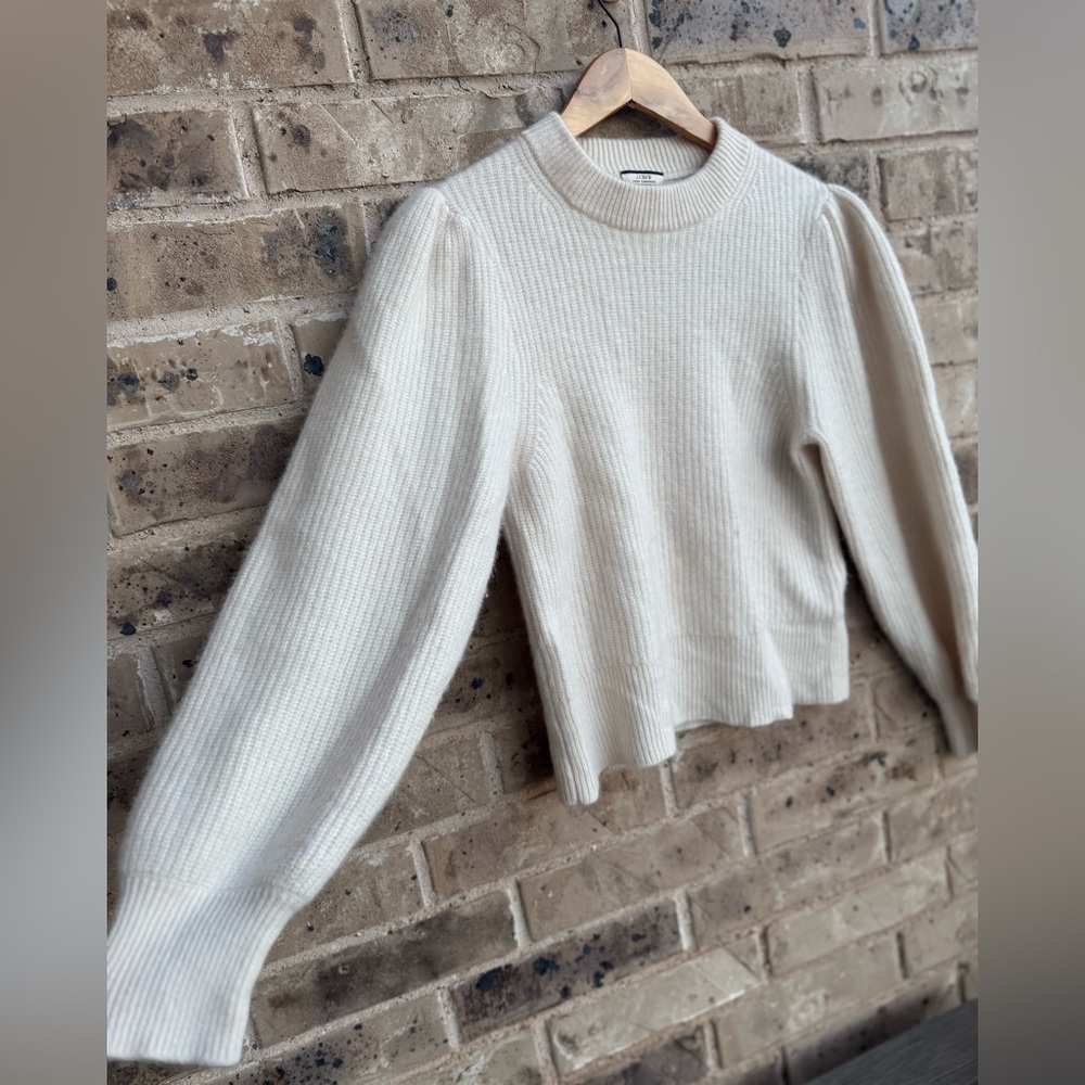 J. Crew Cashmere puff-sleeve mockneck sweater size L - Picture 4 of 7